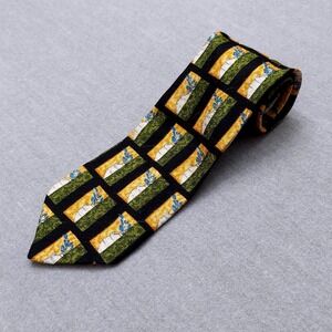Vtg Ermenegildo Zegna Tie Mens Silk Italy Block Print Geometric Mod Pattern Flaw